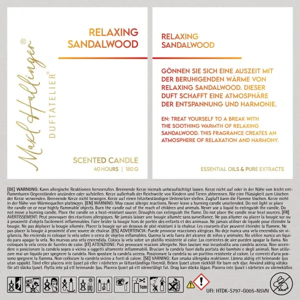 Relaxing Sandalwood (Sandelholz) - Duftkerze, 40h Raumduft Sojawachs
