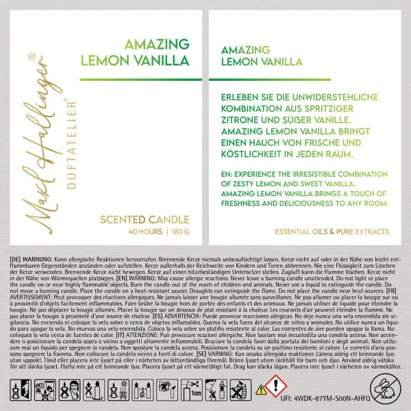 Amazing Lemon Vanilla (Lemon-Vanille) - Duftkerze, 40h Raumduft Sojawachs