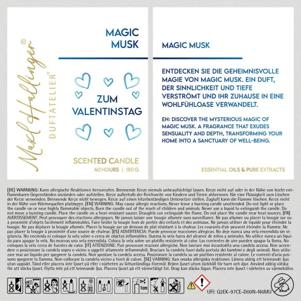 Zum Valentinstag blue (Moschus) - Duftkerze, 40h Raumduft Sojawachs