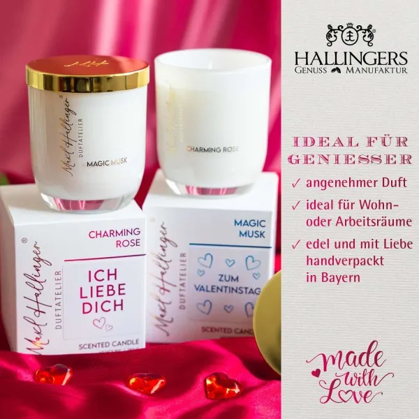 Ich liebe Dich pink (Rosenduft) - Duftkerze, 40h Raumduft Sojawachs