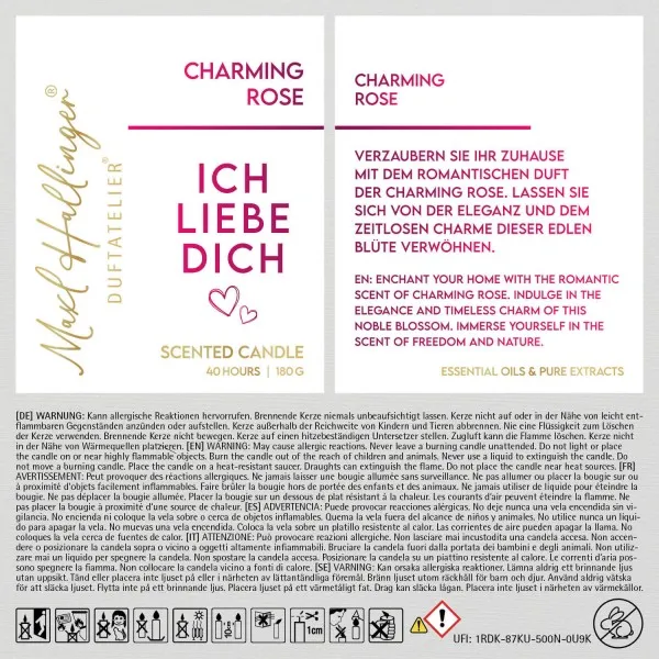 Ich liebe Dich pink (Rosenduft) - Duftkerze, 40h Raumduft Sojawachs