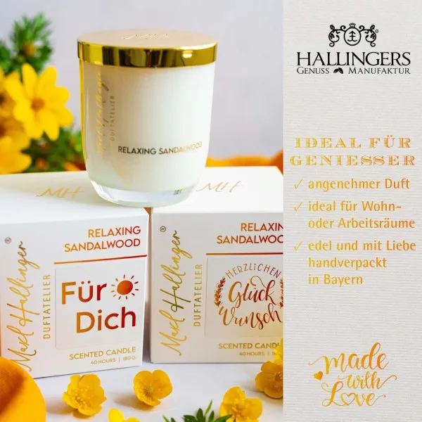 Für Dich (Sandelholz) - Duftkerze, 40h Raumduft Sojawachs