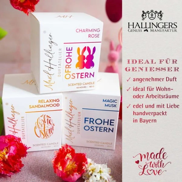 Frohe Ostern Osterei (Sandelholz) - Duftkerze, 40h Raumduft Sojawachs