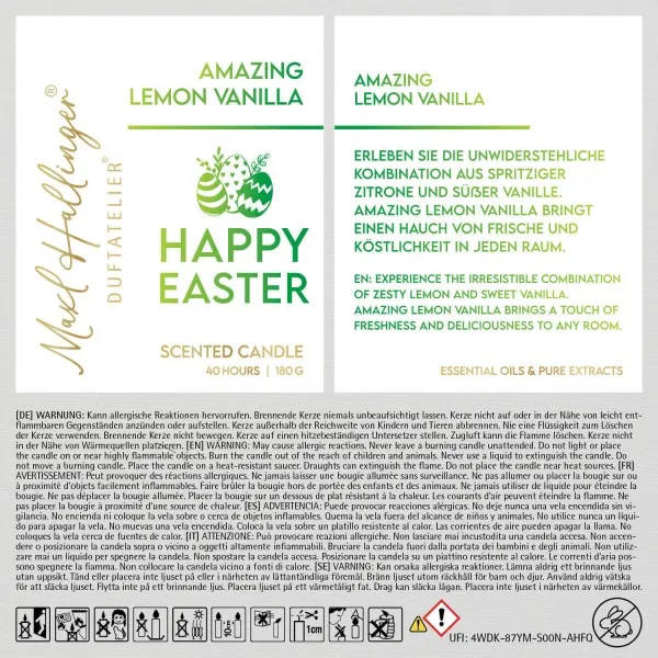 Happy Easter (Lemon-Vanille) - Duftkerze, 40h Raumduft Sojawachs