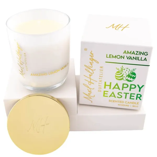 Happy Easter (Lemon-Vanille) - Duftkerze, 40h Raumduft Sojawachs