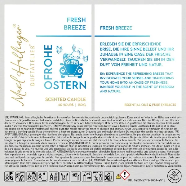 Frohe Ostern Hase liefert Eier (Fresh Breeze) - Duftkerze, 40h Raumduft Sojawachs