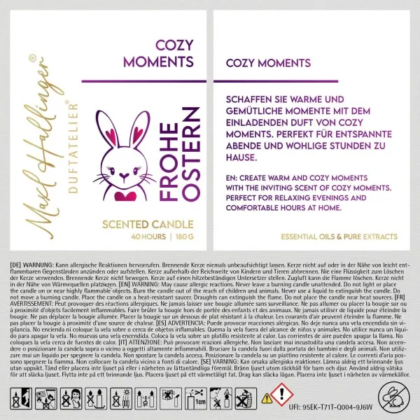 Frohe Ostern süßes Häschen (Cozy Moments) - Duftkerze, 40h Raumduft Sojawachs
