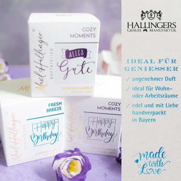 Happy Birthday blue (Fresh Breeze) - Duftkerze, 40h Raumduft Sojawachs
