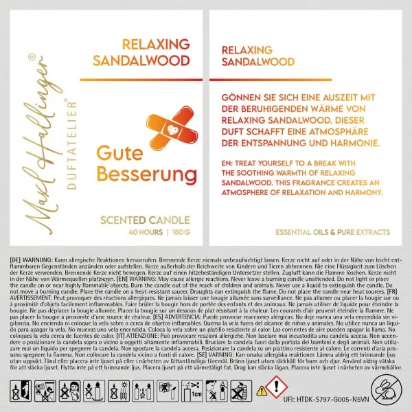 Gute Besserung (Sandelholz) - Duftkerze, 40h Raumduft Sojawachs