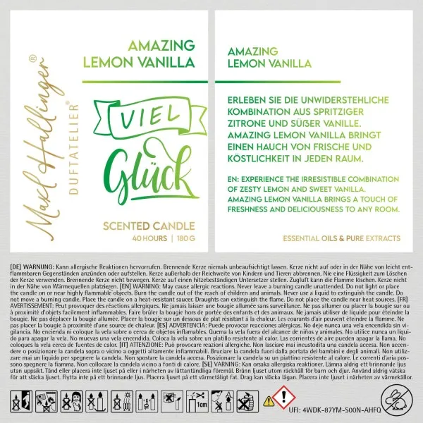 Viel Glück (Lemon-Vanille) - Duftkerze, 40h Raumduft Sojawachs