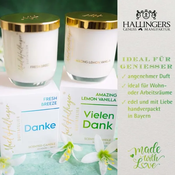 Vielen Dank (Lemon-Vanille) - Duftkerze, 40h Raumduft Sojawachs