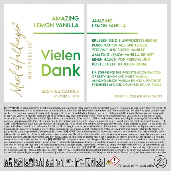 Vielen Dank (Lemon-Vanille) - Duftkerze, 40h Raumduft Sojawachs