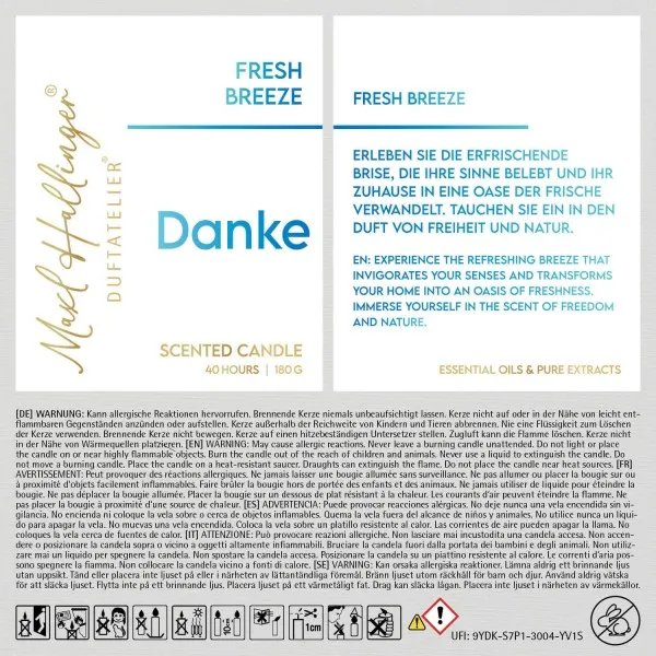 Danke (Fresh Breeze) - Duftkerze, 40h Raumduft Sojawachs