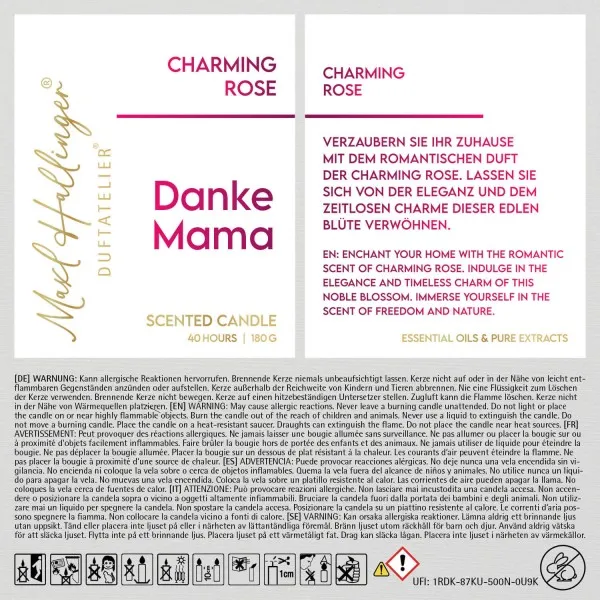 Danke Mama (Rosenduft) - Duftkerze, 40h Raumduft Sojawachs