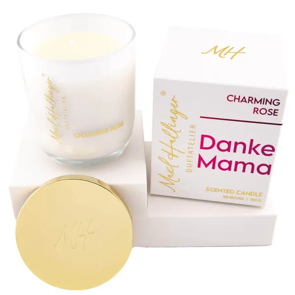 Danke Mama (Rosenduft) - Duftkerze, 40h Raumduft Sojawachs