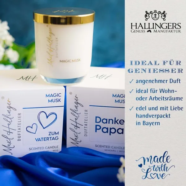 Danke Papa (Moschus) - Duftkerze, 40h Raumduft Sojawachs