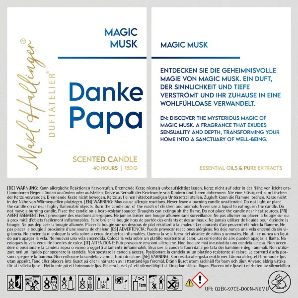 Danke Papa (Moschus) - Duftkerze, 40h Raumduft Sojawachs