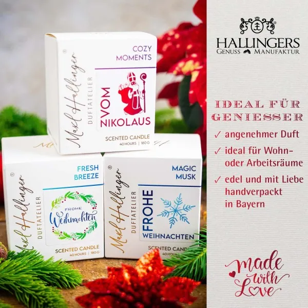 Frohe Weihnachten Geschenke (Rosenduft) - Duftkerze, 40h Raumduft Sojawachs