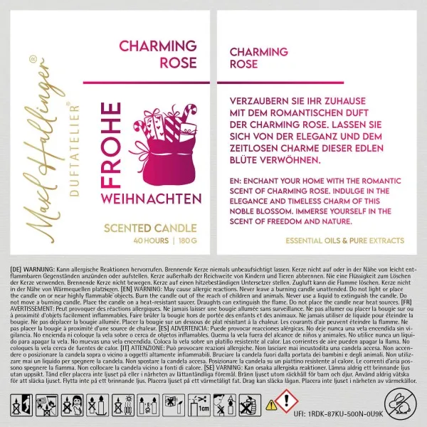 Frohe Weihnachten Geschenke (Rosenduft) - Duftkerze, 40h Raumduft Sojawachs