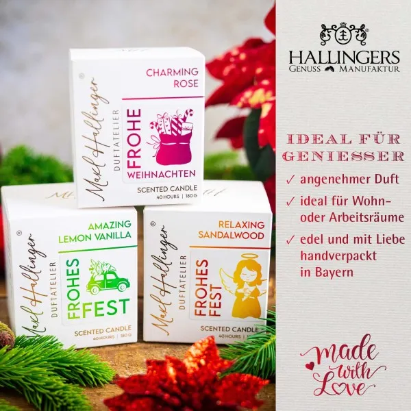 Frohe Weihnachten grüner Kranz (Fresh Breeze) - Duftkerze, 40h Raumduft Sojawachs