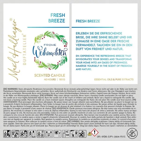 Frohe Weihnachten grüner Kranz (Fresh Breeze) - Duftkerze, 40h Raumduft Sojawachs