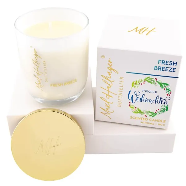 Frohe Weihnachten grüner Kranz (Fresh Breeze) - Duftkerze, 40h Raumduft Sojawachs