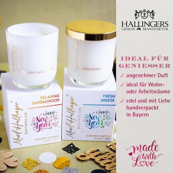 Happy New Year pink orange (Sandelholz) - Duftkerze, 40h Raumduft Sojawachs