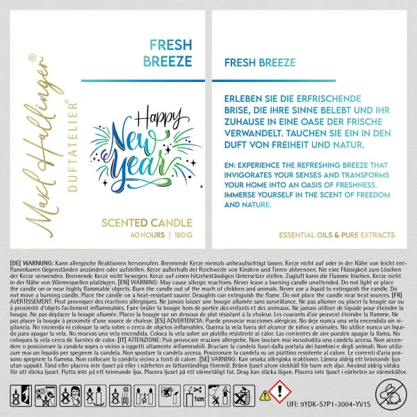 Happy New Year blue green (Fresh Breeze) - Duftkerze, 40h Raumduft Sojawachs