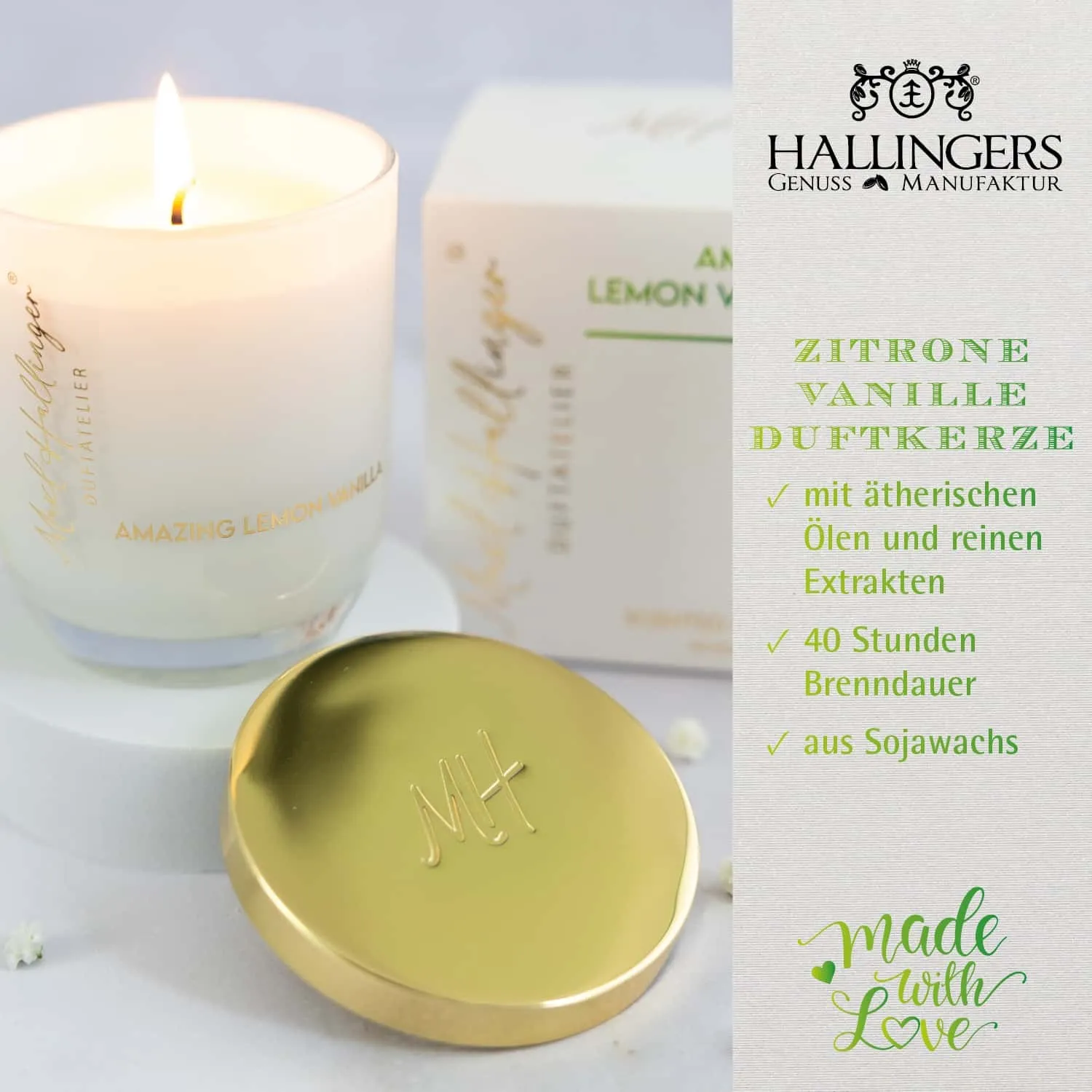 DUFTKERZE IN DER GESCHENKBOX - 40h Raumduft Sojawachs-Kerze im Glas aus der Maxl Hallinger Edition für entspannende Wohlfühlmomente & stilvolle Atmosphäre. Die besondere Geschenkidee für Wellness, Entspannung & Me-Time