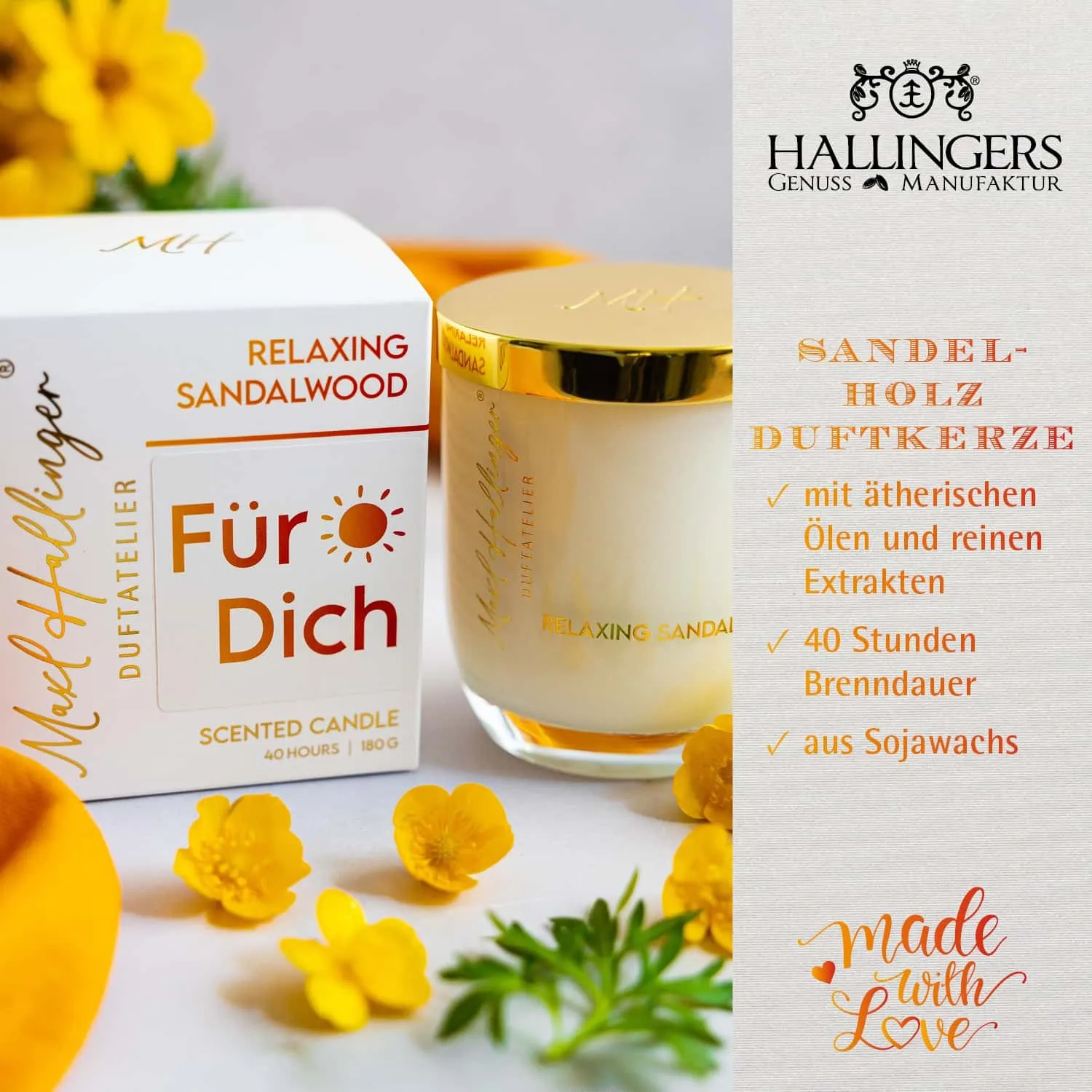 DUFTKERZE IN DER GESCHENKBOX - 40h Raumduft Sojawachs-Kerze im Glas aus der Maxl Hallinger Edition für entspannende Wohlfühlmomente & stilvolle Atmosphäre. Die besondere Geschenkidee für Wellness, Entspannung & Me-Time