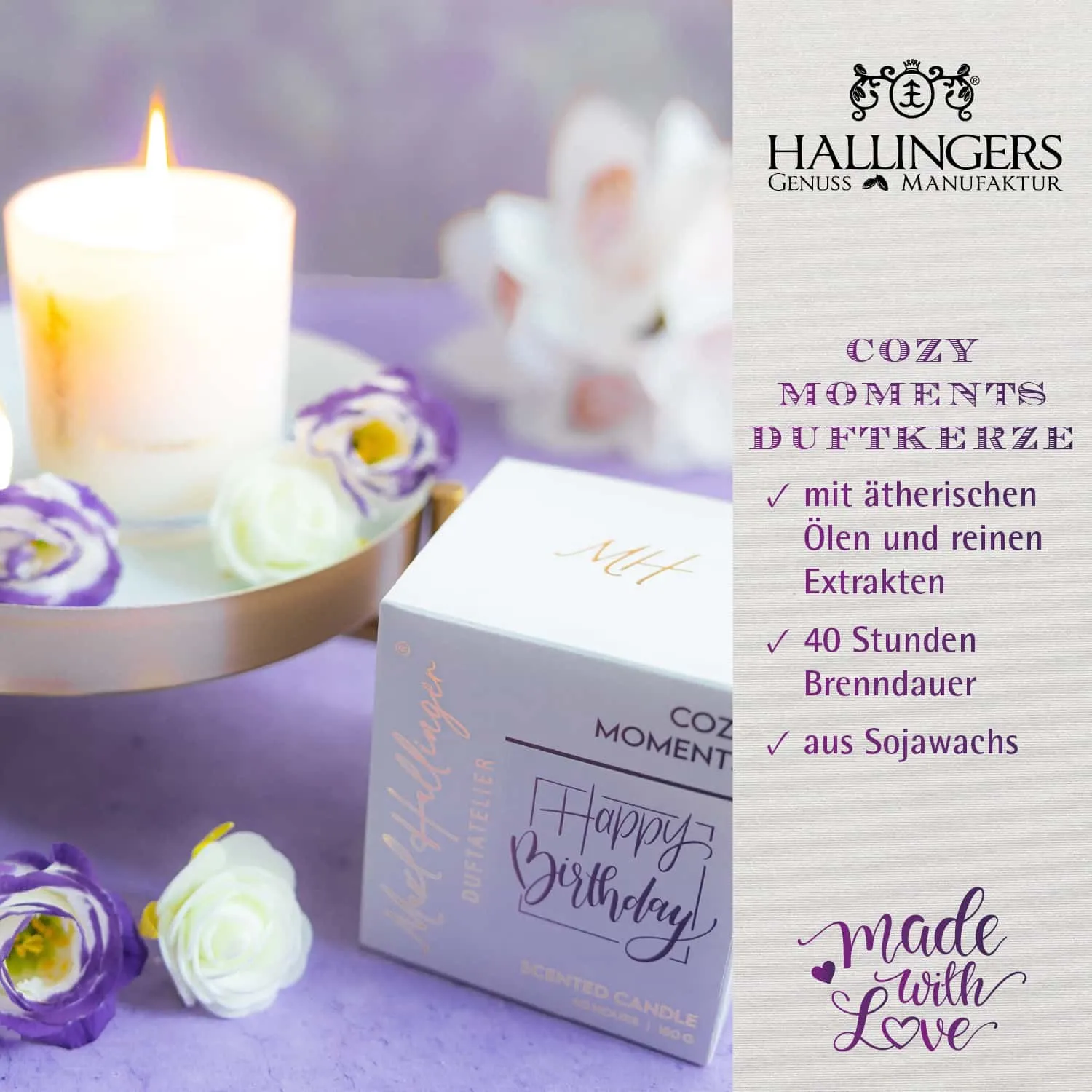 DUFTKERZE IN DER GESCHENKBOX - 40h Raumduft Sojawachs-Kerze im Glas aus der Maxl Hallinger Edition für entspannende Wohlfühlmomente & stilvolle Atmosphäre. Die besondere Geschenkidee für Wellness, Entspannung & Me-Time
