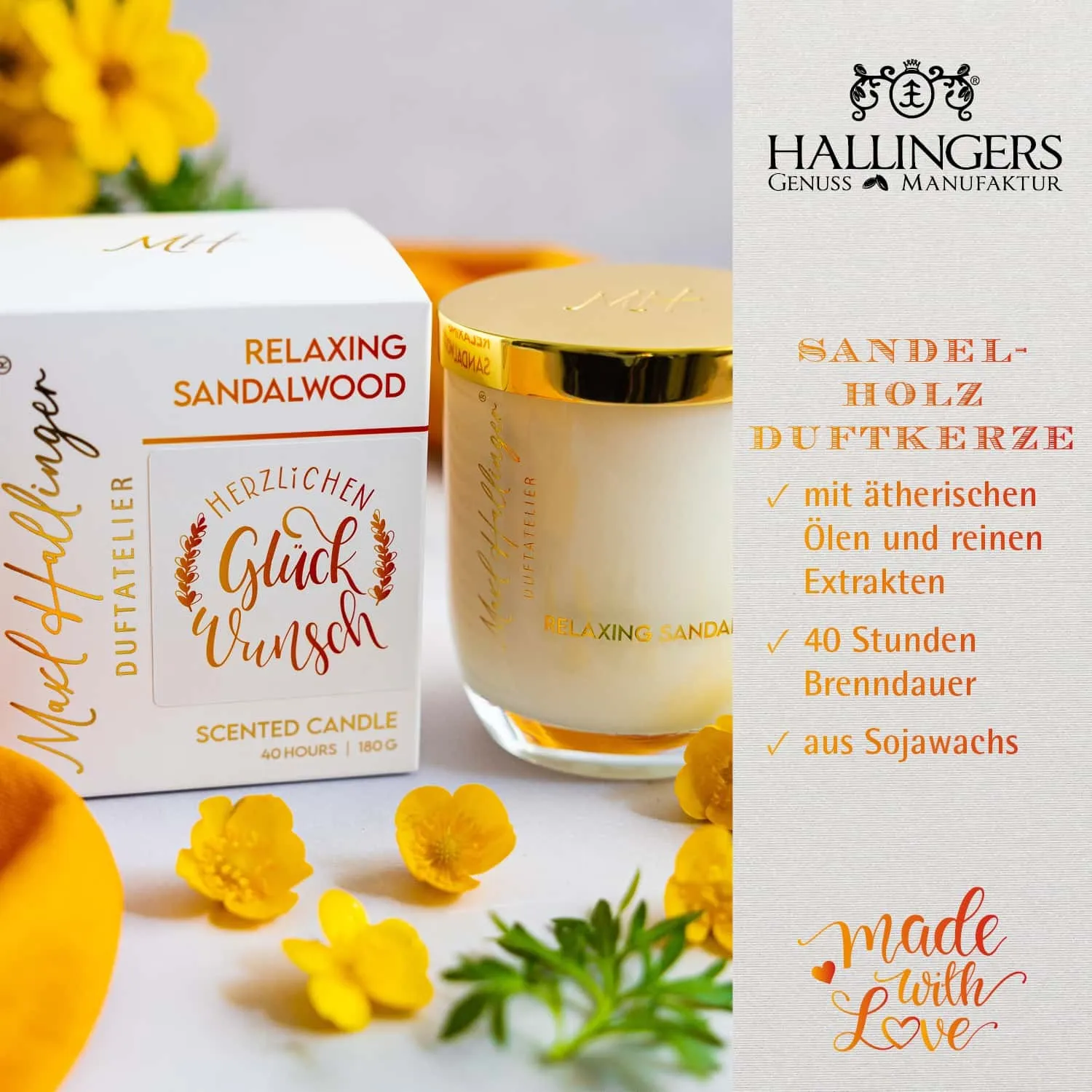 DUFTKERZE IN DER GESCHENKBOX - 40h Raumduft Sojawachs-Kerze im Glas aus der Maxl Hallinger Edition für entspannende Wohlfühlmomente & stilvolle Atmosphäre. Die besondere Geschenkidee für Wellness, Entspannung & Me-Time