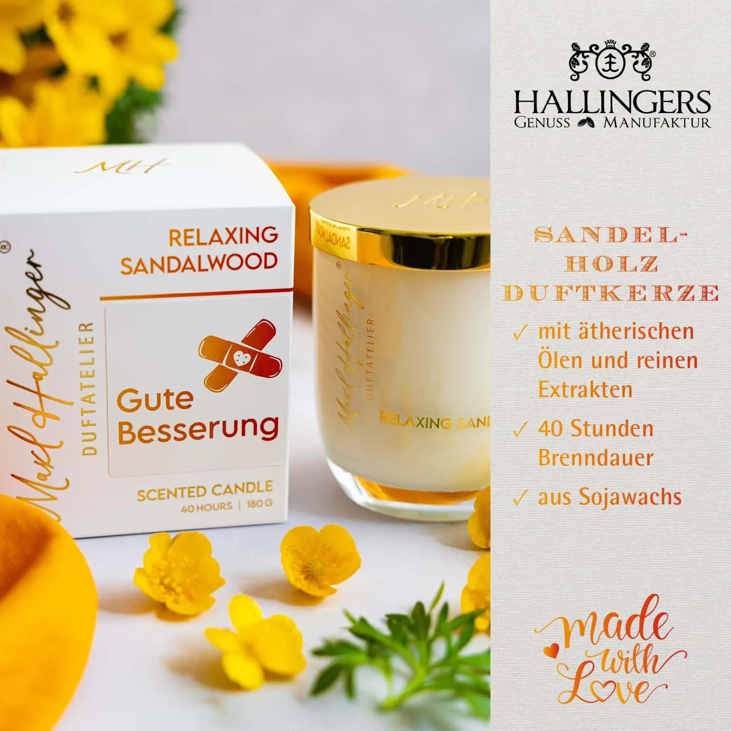 DUFTKERZE IN DER GESCHENKBOX - 40h Raumduft Sojawachs-Kerze im Glas aus der Maxl Hallinger Edition für entspannende Wohlfühlmomente & stilvolle Atmosphäre. Die besondere Geschenkidee für Wellness, Entspannung & Me-Time