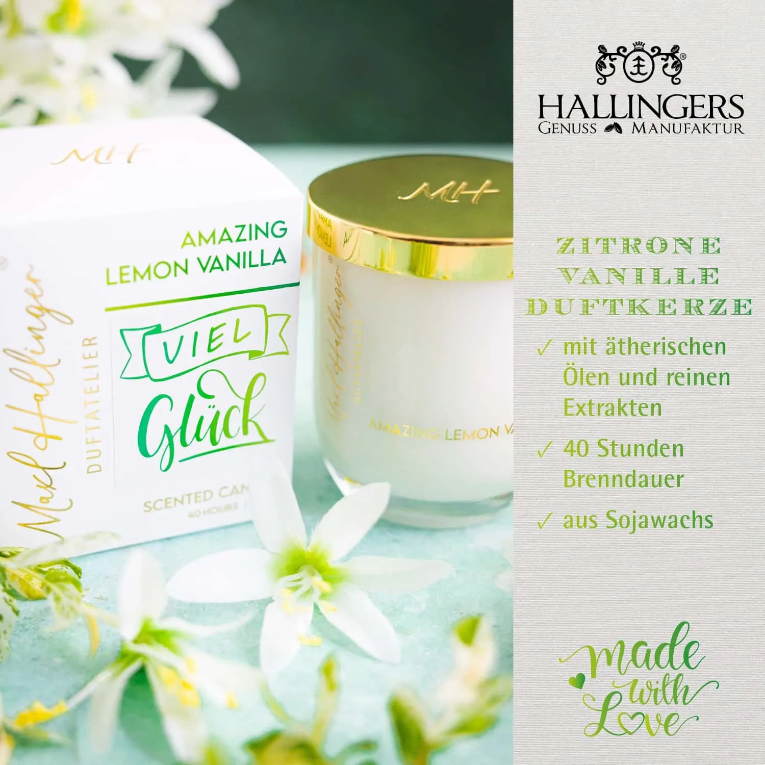 DUFTKERZE IN DER GESCHENKBOX - 40h Raumduft Sojawachs-Kerze im Glas aus der Maxl Hallinger Edition für entspannende Wohlfühlmomente & stilvolle Atmosphäre. Die besondere Geschenkidee für Wellness, Entspannung & Me-Time