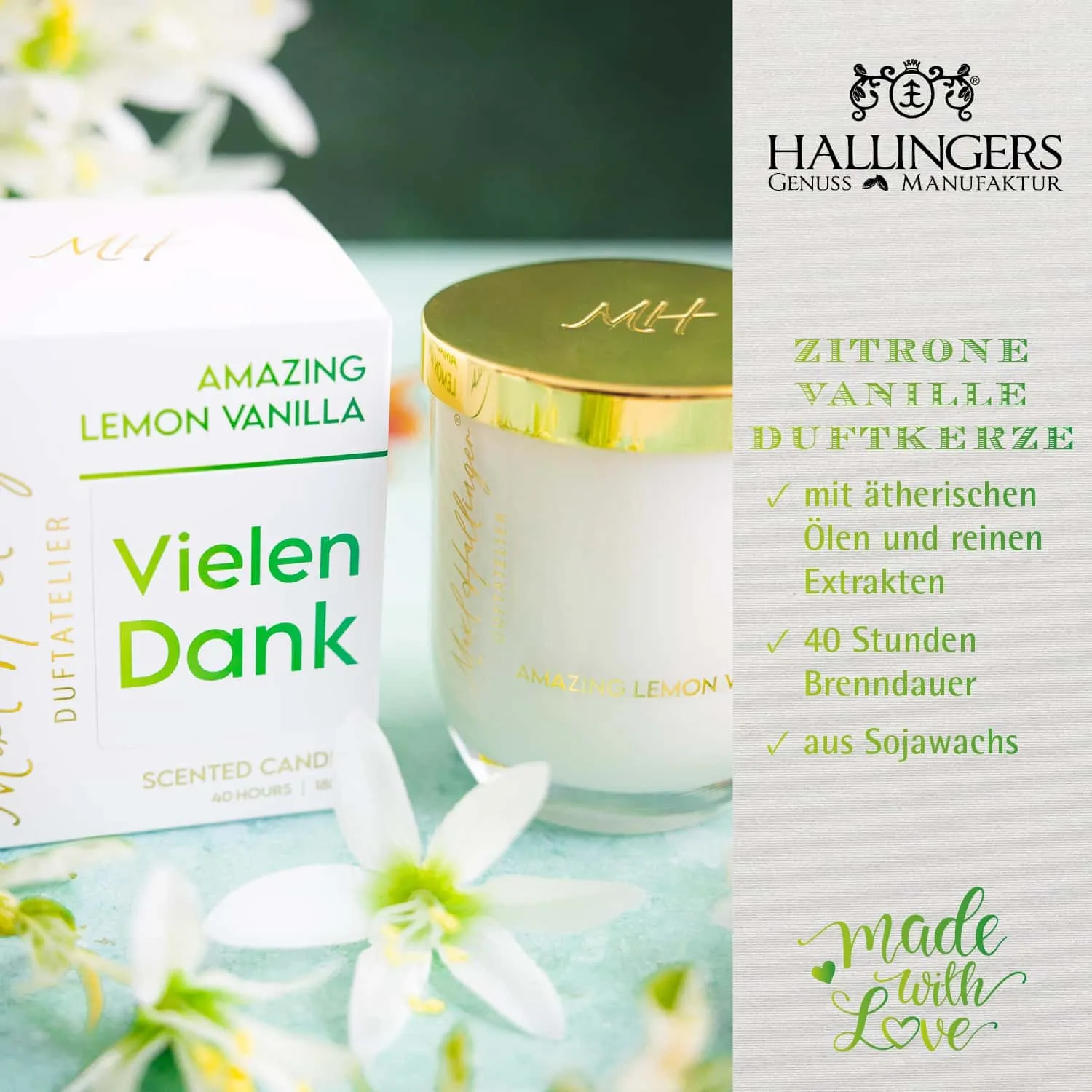 DUFTKERZE IN DER GESCHENKBOX - 40h Raumduft Sojawachs-Kerze im Glas aus der Maxl Hallinger Edition für entspannende Wohlfühlmomente & stilvolle Atmosphäre. Die besondere Geschenkidee für Wellness, Entspannung & Me-Time