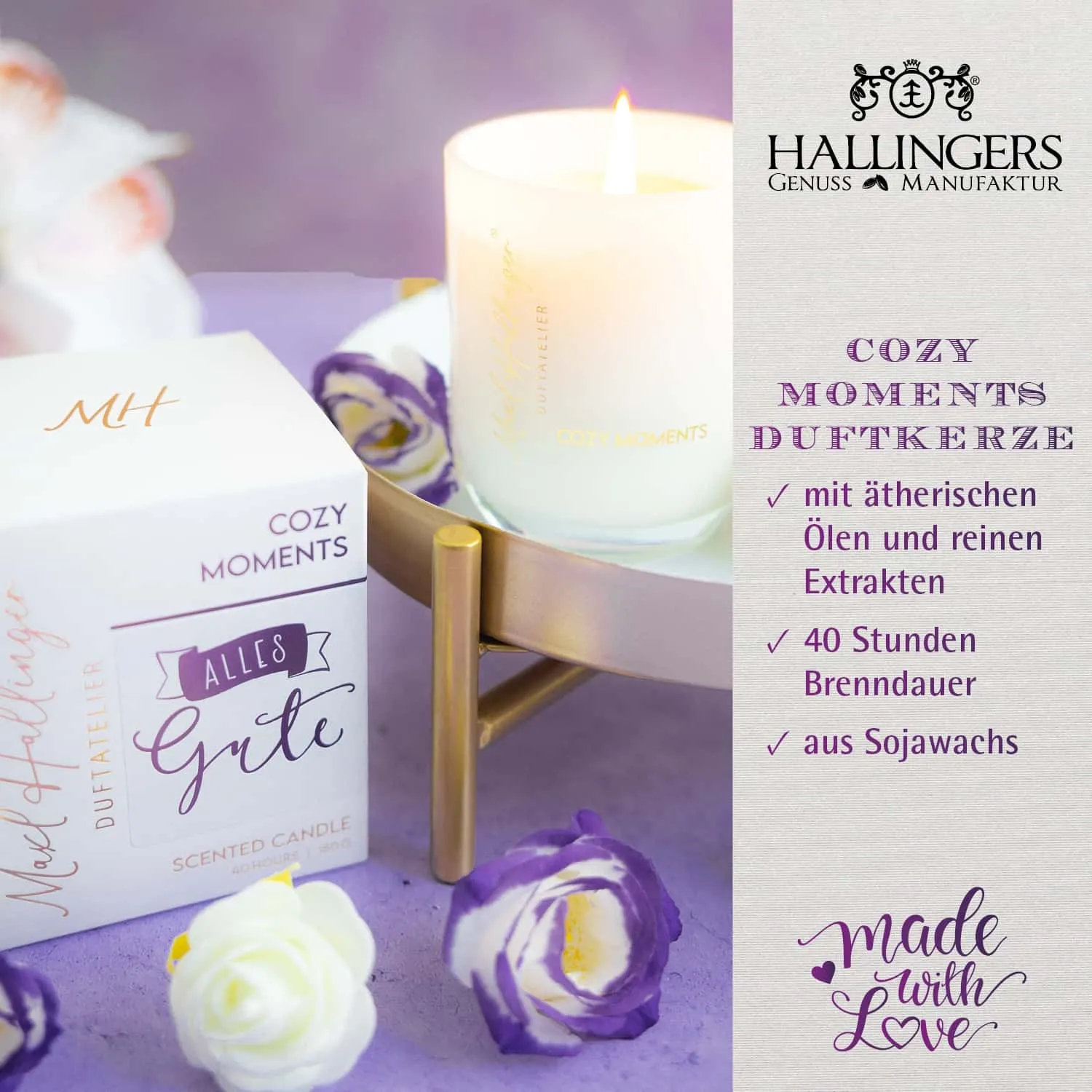 DUFTKERZE IN DER GESCHENKBOX - 40h Raumduft Sojawachs-Kerze im Glas aus der Maxl Hallinger Edition für entspannende Wohlfühlmomente & stilvolle Atmosphäre. Die besondere Geschenkidee für Wellness, Entspannung & Me-Time