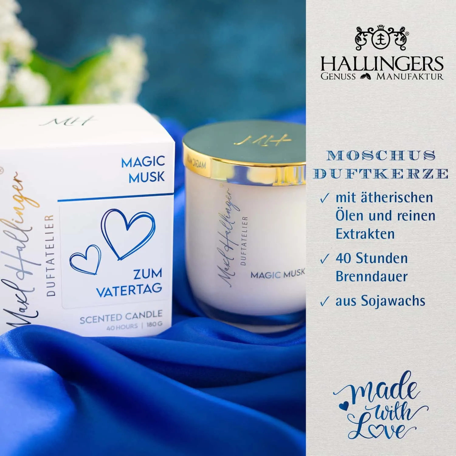 DUFTKERZE IN DER GESCHENKBOX - 40h Raumduft Sojawachs-Kerze im Glas aus der Maxl Hallinger Edition für entspannende Wohlfühlmomente & stilvolle Atmosphäre. Die besondere Geschenkidee für Wellness, Entspannung & Me-Time