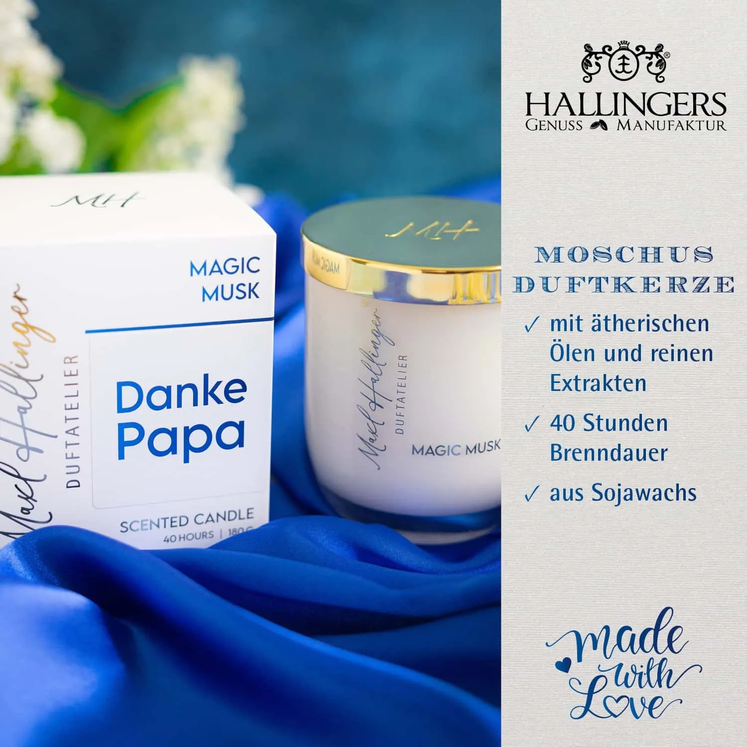 DUFTKERZE IN DER GESCHENKBOX - 40h Raumduft Sojawachs-Kerze im Glas aus der Maxl Hallinger Edition für entspannende Wohlfühlmomente & stilvolle Atmosphäre. Die besondere Geschenkidee für Wellness, Entspannung & Me-Time