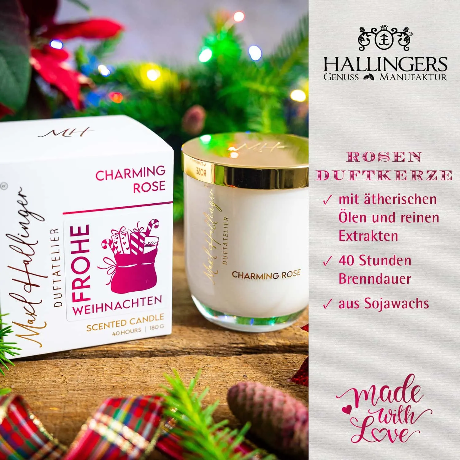 DUFTKERZE IN DER GESCHENKBOX - 40h Raumduft Sojawachs-Kerze im Glas aus der Maxl Hallinger Edition für entspannende Wohlfühlmomente & stilvolle Atmosphäre. Die besondere Geschenkidee für Wellness, Entspannung & Me-Time