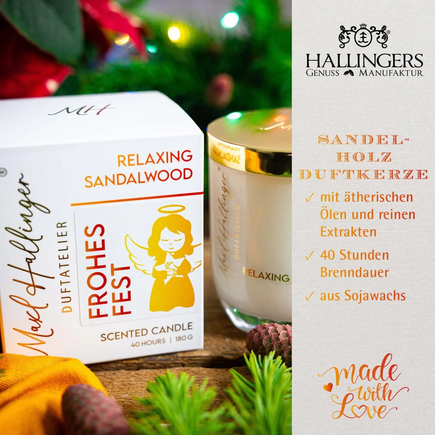 DUFTKERZE IN DER GESCHENKBOX - 40h Raumduft Sojawachs-Kerze im Glas aus der Maxl Hallinger Edition für entspannende Wohlfühlmomente & stilvolle Atmosphäre. Die besondere Geschenkidee für Wellness, Entspannung & Me-Time