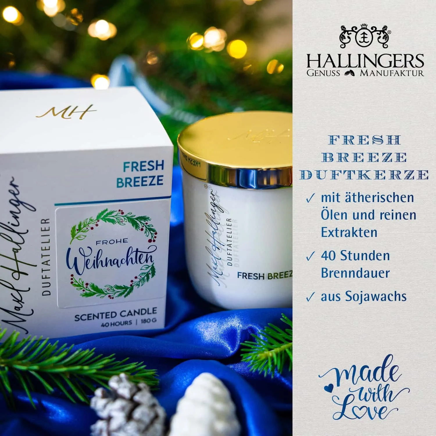 DUFTKERZE IN DER GESCHENKBOX - 40h Raumduft Sojawachs-Kerze im Glas aus der Maxl Hallinger Edition für entspannende Wohlfühlmomente & stilvolle Atmosphäre. Die besondere Geschenkidee für Wellness, Entspannung & Me-Time