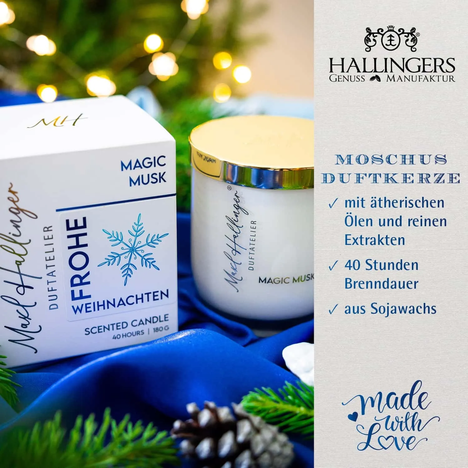 DUFTKERZE IN DER GESCHENKBOX - 40h Raumduft Sojawachs-Kerze im Glas aus der Maxl Hallinger Edition für entspannende Wohlfühlmomente & stilvolle Atmosphäre. Die besondere Geschenkidee für Wellness, Entspannung & Me-Time