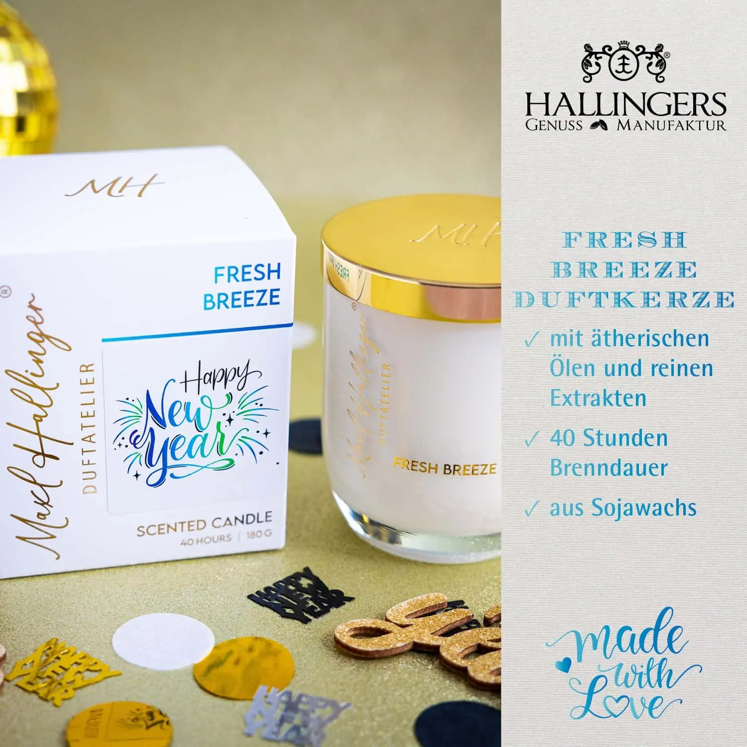 DUFTKERZE IN DER GESCHENKBOX - 40h Raumduft Sojawachs-Kerze im Glas aus der Maxl Hallinger Edition für entspannende Wohlfühlmomente & stilvolle Atmosphäre. Die besondere Geschenkidee für Wellness, Entspannung & Me-Time
