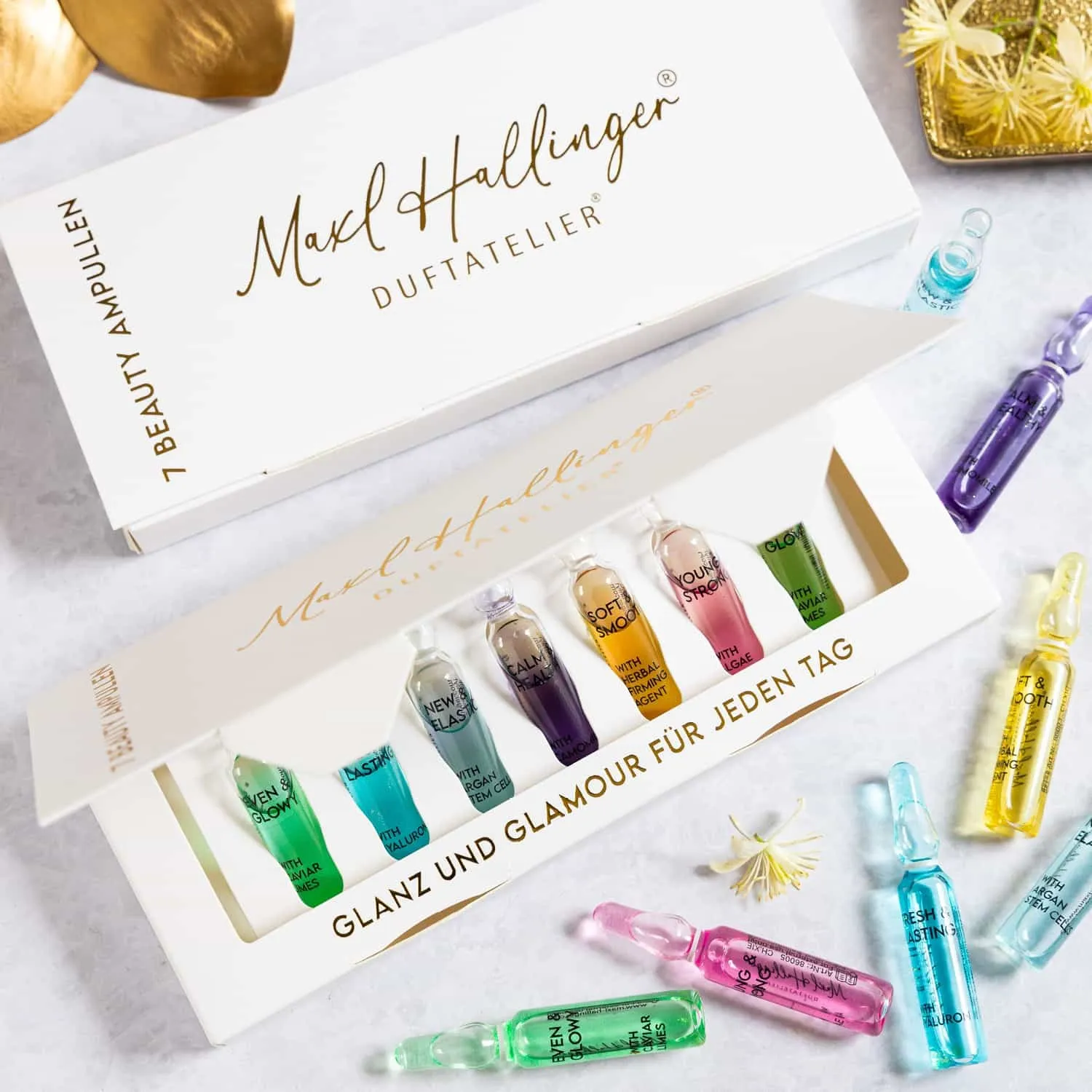 SERUM SET FÜR GESICHTSPFLEGE - 7x vegane Maxl Hallinger Serum-Ampullen für Feuchtigkeit, Regeneration & Anti-Aging. Hochwertige Pflege für strahlende Haut, entspannte Wohlfühlmomente & bewusste Beauty-Routinen im Alltag