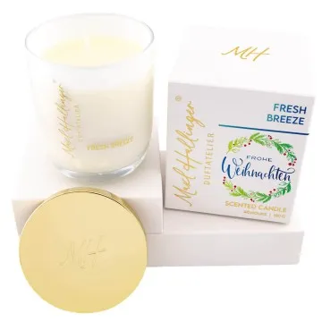 Frohe Weihnachten grüner Kranz (Fresh Breeze) - Duftkerze, 40h Raumduft Sojawachs
