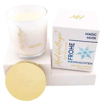 Frohe Weihnachten Glitzerschnee (Moschus) - Duftkerze, 40h Raumduft Sojawachs
