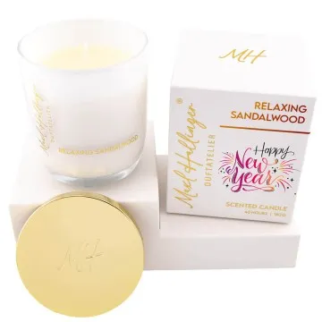 Happy New Year pink orange (Sandelholz) - Duftkerze, 40h Raumduft Sojawachs